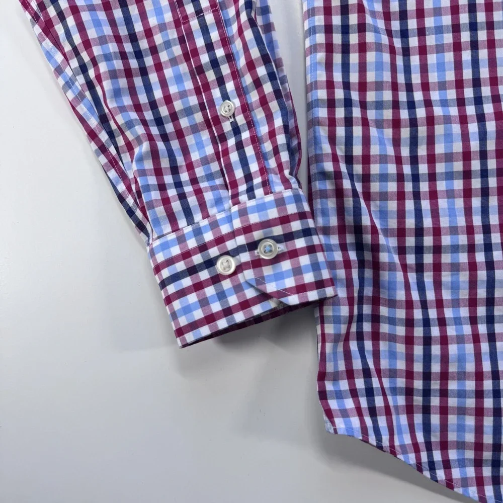BANANA REPUBLIC Non Iron Grant Fit Button Up L/S Shirt Mens Medium BlueRedWhite